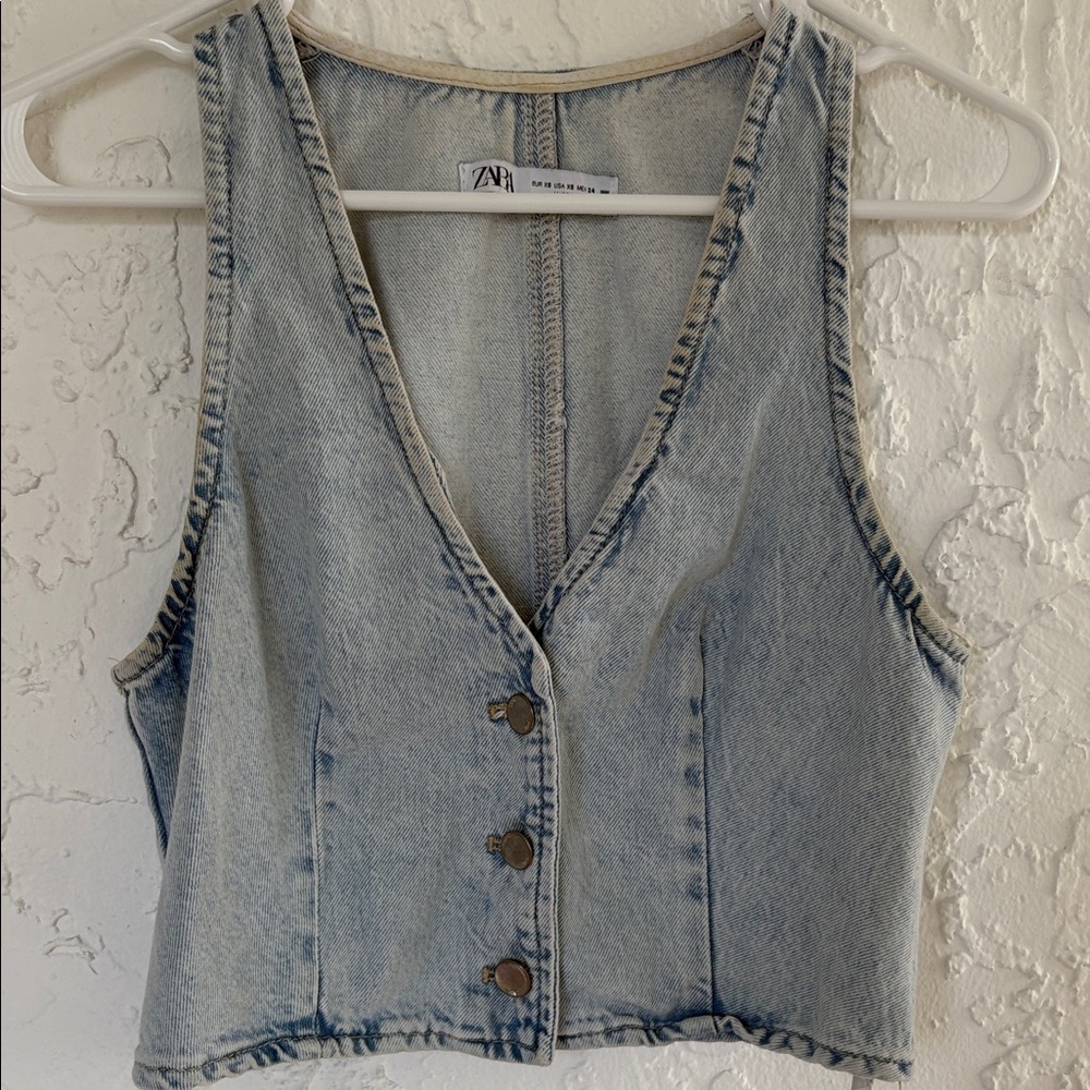 Zara Light Blue Denim Crop Top